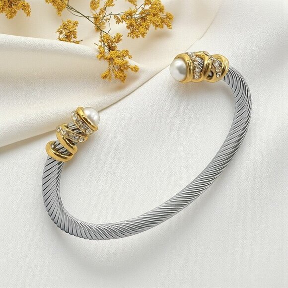 🆕️Vintage Elegant Cuff Bracelet Gold Plated Cable Stainless Steel Bangle‎ - Picture 5 of 9